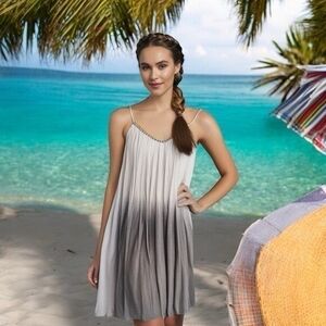 Bali Queen Women's White Grey Metallic Bead Neckline Dress Midi Rayon Adjustable